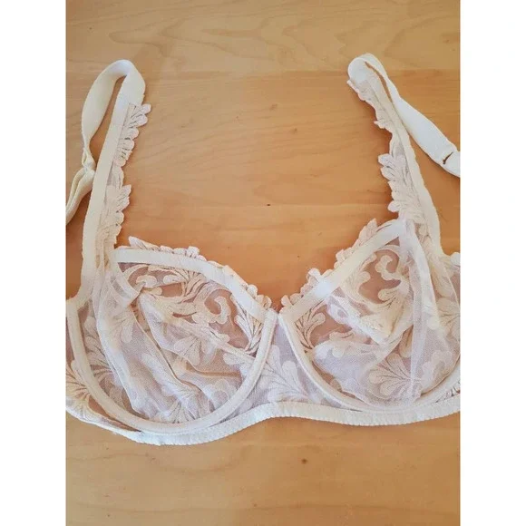 La Perla Ivory Lace Wire Free Balconette Bra Adjustable Strap Italy 34D - Picture 6 of 10